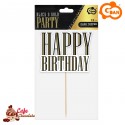 Topper Happy Birthday Czarno Złoty 13 cm