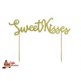Topper Sweet Kisses Złoty Brokat 16 cm 