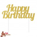 Topper Happy Birthday Złoty Brokat 17 cm 